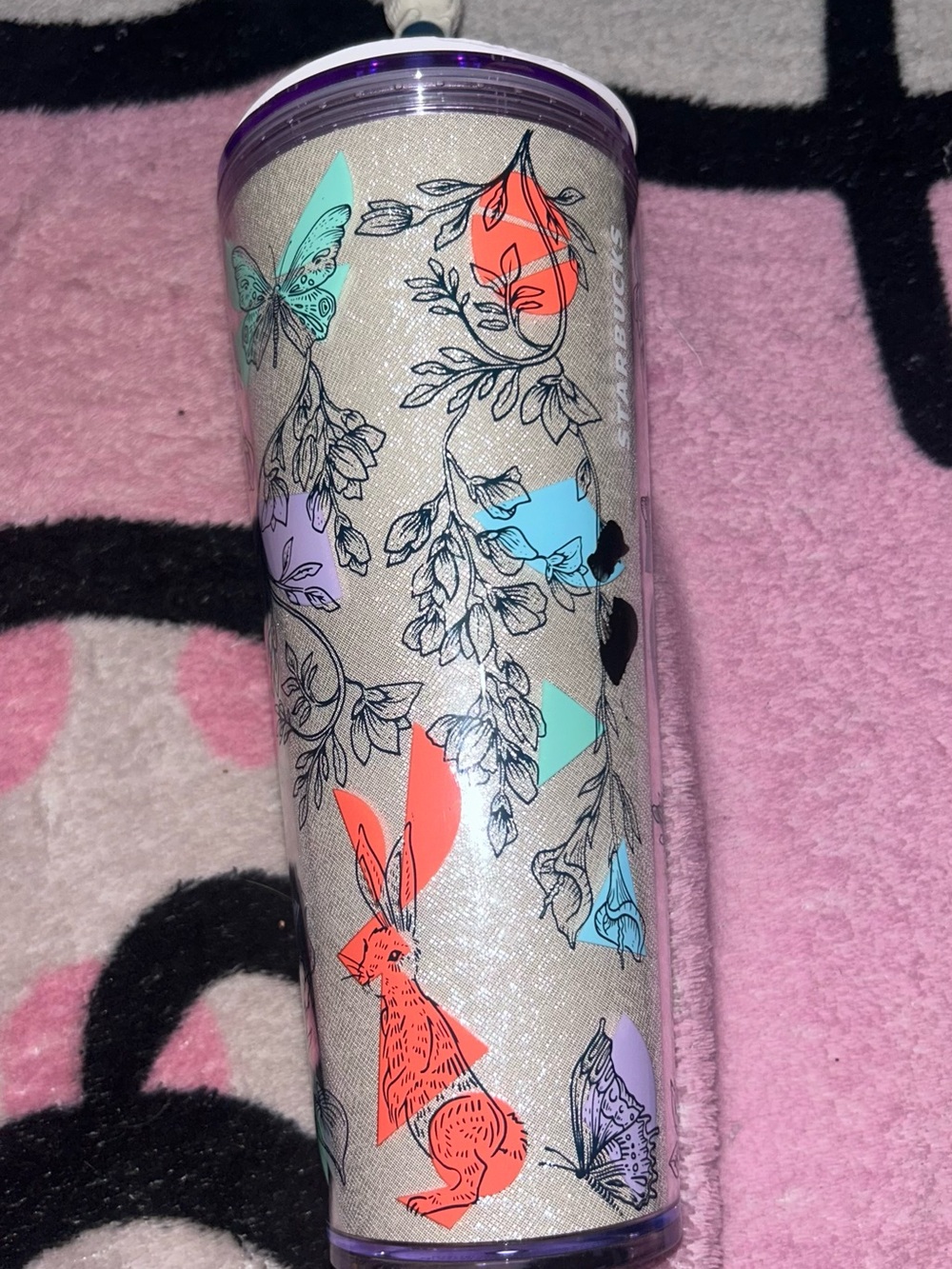 Starbucks Easter Tumbler with Coral, Teal, Lavender & Black Accents